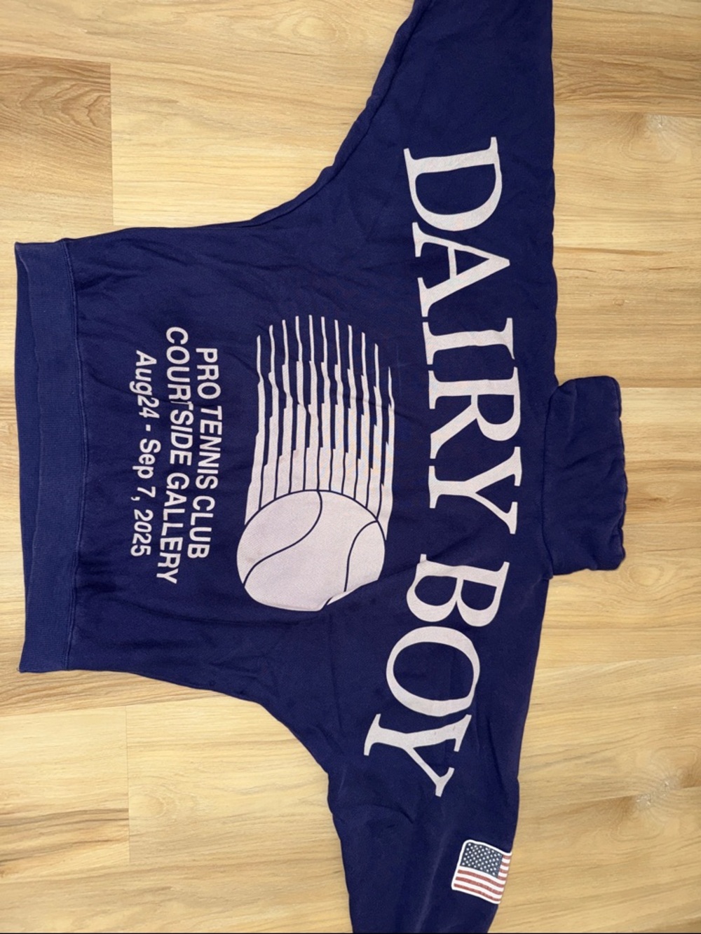 DAIRY BOY Navy mock neck with Tennis Print xs